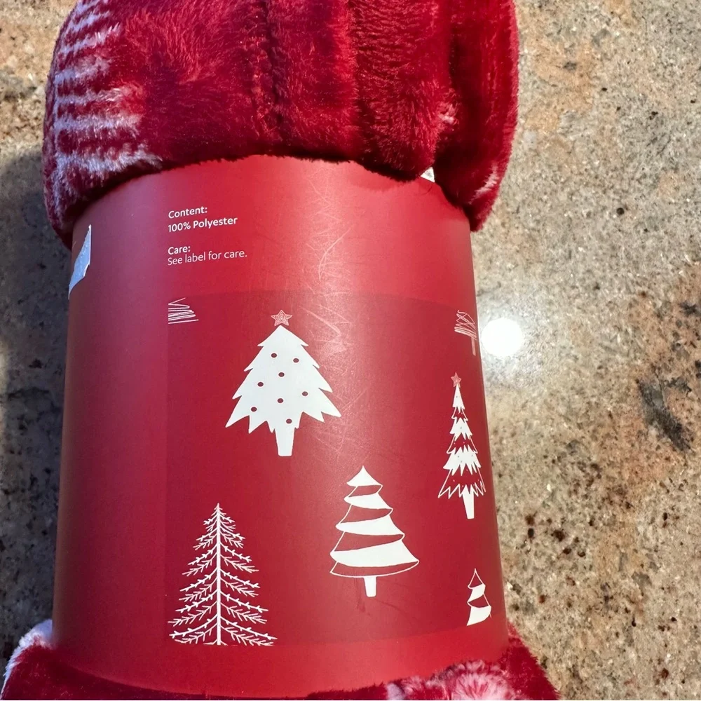 At Home Red and White Christmas Throw